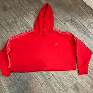 Adidas Red Hoodie with Striped Sleeves. Oversized and cropped. Size 1X